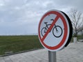 No bicycles allowed sign at city boulevard photo Royalty Free Stock Photo