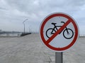 No bicycles allowed sign at city boulevard photo Royalty Free Stock Photo