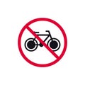 No bike prohibited sign, no cycle forbidden modern round sticker, vector illustration.