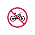 No bike prohibited sign, no cycle forbidden modern round sticker, vector illustration.