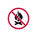 No bonfire prohibited sign, no fire forbidden modern round sticker, vector illustration Royalty Free Stock Photo