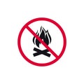 No bonfire prohibited sign, no fire forbidden modern round sticker, vector illustration Royalty Free Stock Photo