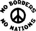 No borders no nations sign and pacific symbol. Conceptual social black and white stamp