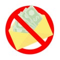 No bribe and wage in envelope icon, ban cash