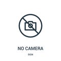 no camera icon vector from sign collection. Thin line no camera outline icon vector illustration Royalty Free Stock Photo