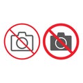 No camera line and glyph icon, prohibition Royalty Free Stock Photo