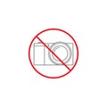 No camera line icon, no photo red prohibited sign Royalty Free Stock Photo