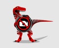 No camera symbol with dinosaur. Camera attention sign. T-rex. Camera prohibition.
