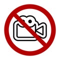 No camera video filming symbol, prohibition sign. Flat vector illustration isolated on white