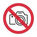 No cameras allowed sign. Flat icon in red crossed out circle. Vector illustration Royalty Free Stock Photo