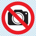 No cameras allowed sign. Red prohibition no camera sign