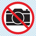 No cameras allowed sign. Red prohibition no camera sign. No taking pictures, no photographs sign. Royalty Free Stock Photo