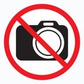 No cameras allowed sign. Red prohibition no camera sign. No taking pictures, no photographs sign. Royalty Free Stock Photo