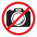 No cameras allowed sign. Red prohibition no camera sign. No taking pictures, no photographs sign. Royalty Free Stock Photo