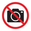 No cameras allowed sign. Red prohibition no camera sign. No taking pictures, no photographs sign. Royalty Free Stock Photo