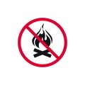 No campfired prohibited sign, no fire forbidden modern round sticker, vector illustration Royalty Free Stock Photo