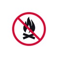 No campfired prohibited sign, no fire forbidden modern round sticker, vector illustration Royalty Free Stock Photo