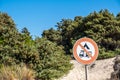 No camping, no camper sign, blur nature background. Warning label, tents and campervan prohibited Royalty Free Stock Photo