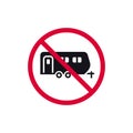 No camping cars prohibited sign, no caravan forbidden modern round sticker, vector illustration