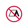 No camping prohibited sign, forbidden modern round sticker, vector illustration