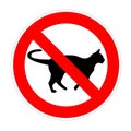 No cat forbidden sign, red prohibition symbol