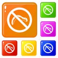 No caterpillar sign icons set vector color