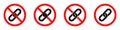 No chain vector icon. Link ban icon. Chain is prohibited. Stop chain icons set