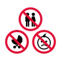 No children, no baby strollers, no infants red prohibition sign.