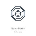 No children icon. Thin linear no children outline icon isolated on white background from traffic signs collection. Line vector Royalty Free Stock Photo