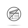 No clapperboard icon. Simple thin line, outline vector of cinema ban, prohibition, embargo, interdict, forbiddance icons for ui