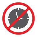 No clock glyph icon, prohibited and ban, no time sign, vector graphics, a solid pattern on a white background. Royalty Free Stock Photo