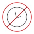 No clock thin line icon, prohibited and ban, no time sign, vector graphics, a linear pattern on a white background. Royalty Free Stock Photo