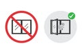 No closed window icon and open window for fresh air