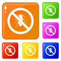 No cockroach sign icons set vector color