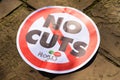 NO CUTS sign at the Time To Act - Climate Change protest demonstration, London, UK. Royalty Free Stock Photo