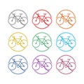 No cycling road sign flat icon isolated on white background. Set icons colorful Royalty Free Stock Photo