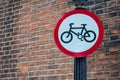 A no cycling sign on a lamp post Royalty Free Stock Photo