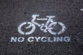 a no cycling sign spray painted on a walkway or sidewalk Royalty Free Stock Photo