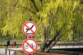 No cycling and no swimming traffic signs Royalty Free Stock Photo