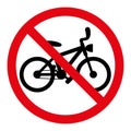 no cycling symbol, prohibitory sign, red crossed out circle symbol with bicycle silhouette Royalty Free Stock Photo