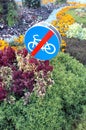 No cycling traffic sign in flowers
