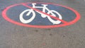 No cycling zone symbol on pavement Royalty Free Stock Photo