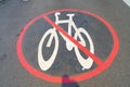 No cycling zone symbol on pavement Royalty Free Stock Photo