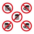 No data transfer icons. Red prohibition signs. Black database symbols. Data exchange forbidden. Royalty Free Stock Photo