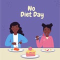 No diet day. African American women eating different foods