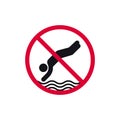 No diving prohibited sign, forbidden modern round sticker, vector illustration Royalty Free Stock Photo