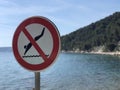 No diving sign at Kasjuni beach Royalty Free Stock Photo