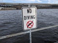 No Diving sign at Lake Washington on a sunny, somewhat cloudy day Royalty Free Stock Photo