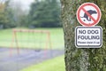 No dog fouling sign in children`s public play park Royalty Free Stock Photo