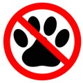 No dog paw icon on white background. flat style. no animal icon for your web site design, logo, app, UI. stop symbol. no dog paw